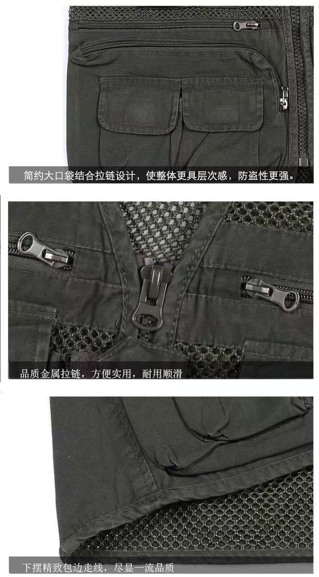 Cotton giặt rỗng áo vest nam chụp ảnh nhiều túi với áo vest mùa hè áo len lưới thoáng khí - Áo vest cotton áo ba lỗ nam đẹp