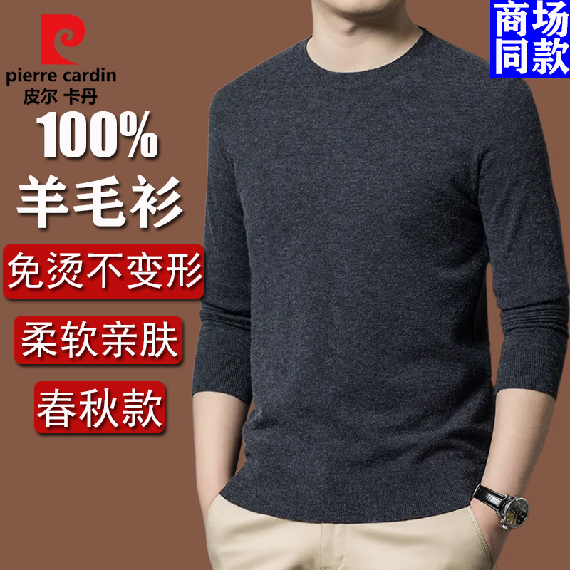 Pierre Cardin Fine-Spun Thin Wool Sweater Men's Knitwear Round Neck Close-Fitting Inner Layer Men's Base Layer T-Shirt Sweater
