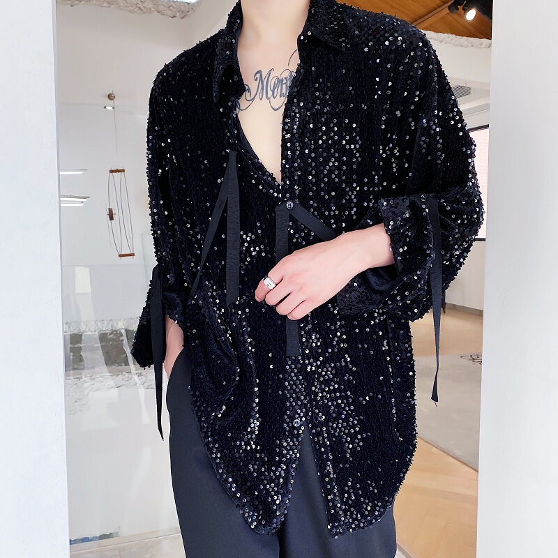 Spring and Autumn New Men's Long-Sleeved Shirt with Starry Pattern, Trendy and Fashionable, Loose Design, Cool and High-End Versatile Shirt