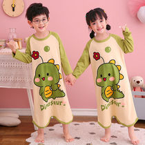 Childrens pyjamas one-piece long sleeves pure cotton male and female children sleeping bag Spring and autumn thin section Anti-kicking kid air conditioning Home Conserve big children