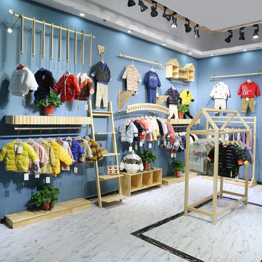 Clothing Hanghanger Racks SOLID WOOD FLOOR COMPOSITION RACK CHILDREN'S CLOTHING STORE WOMEN'S CLOTHING SHELVES NEW ITEMS ON WALL HANGING RACK SUB