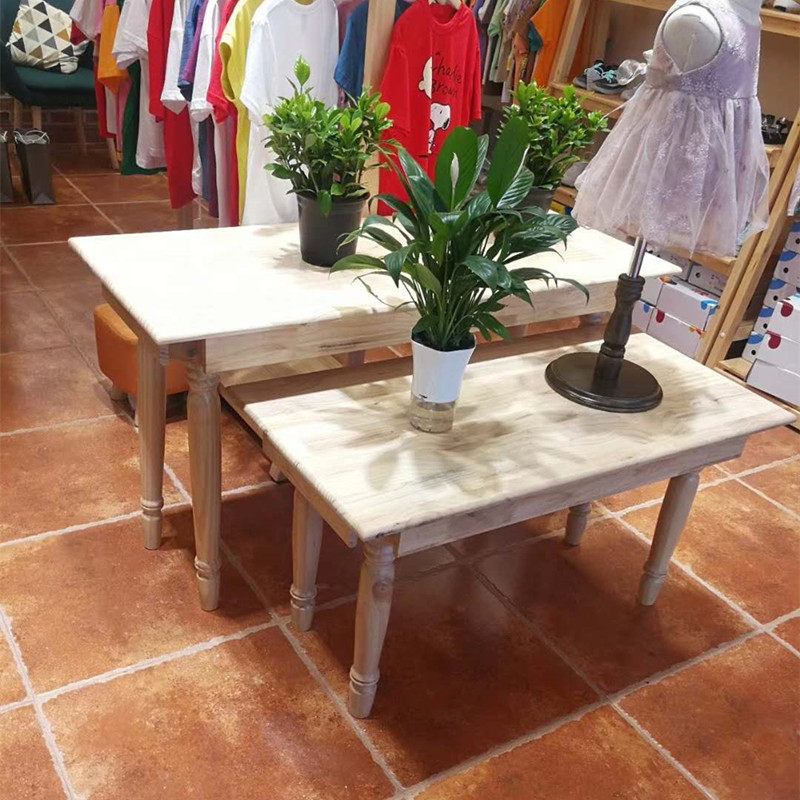 Clothing store hanger display rack flow table shelf solid wood display table high and low Taichung island rack shoe bag mother and baby shop