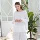 Bộ đồ ngủ đầu mùa thu của phụ nữ cotton dài tay Hàn Quốc ngọt ngào phong cách công chúa satin cotton mùa thu dịch vụ nhà phù hợp với bà bầu - Cặp đôi