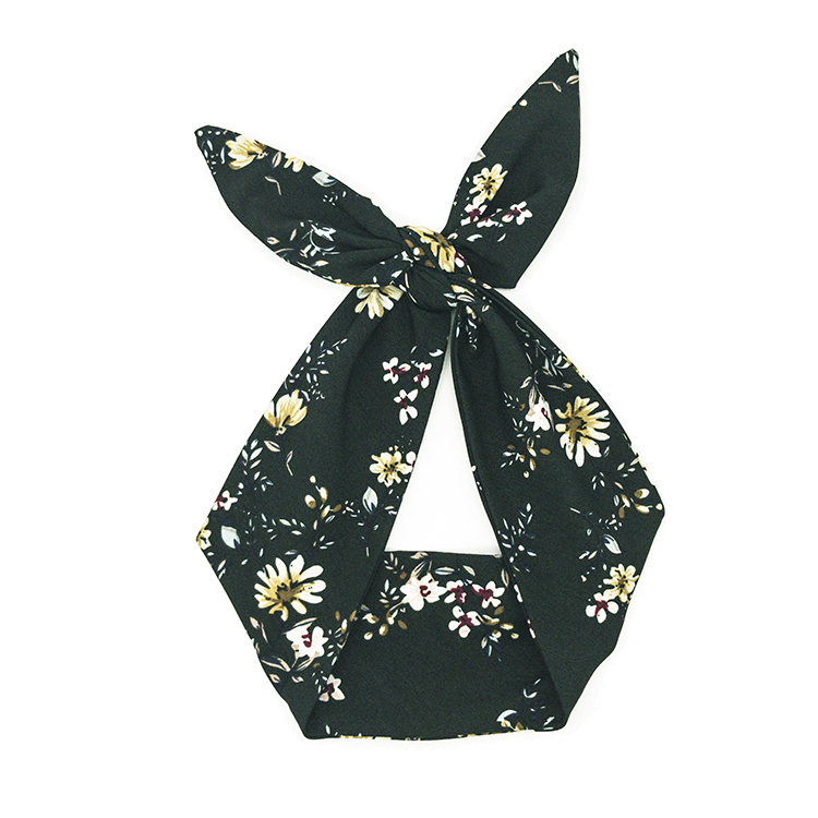 Ink green printed rabbit ear with retro Korean wide - edged headdress sweet lady headscarf Sen - female hair hoop