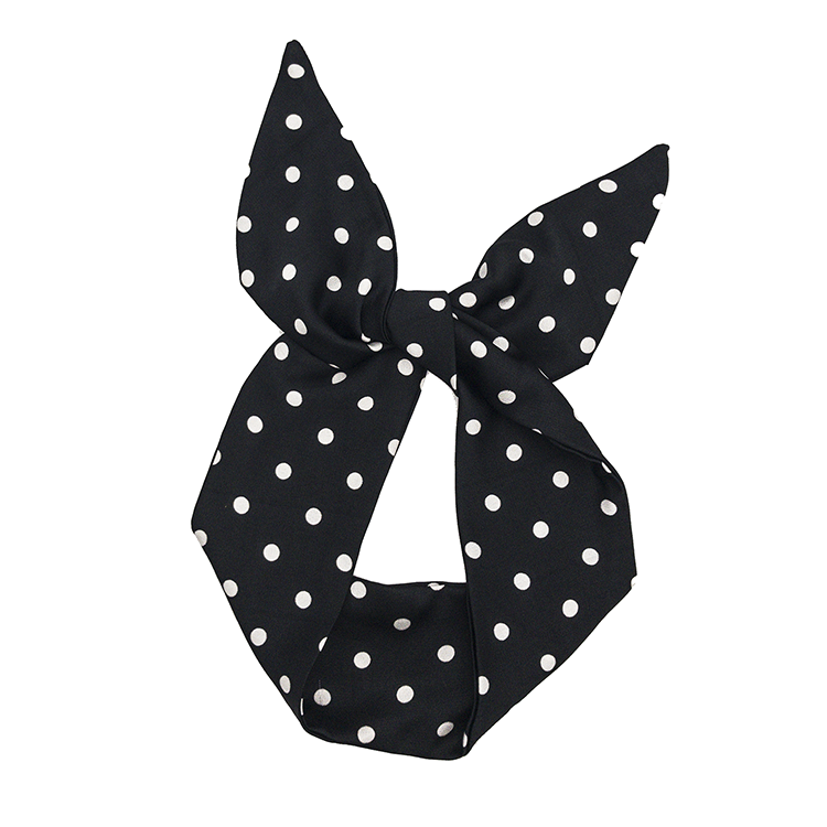 Ins polka dot retro lady black and white polka dot rabbit ears headband Hong Kong style bow wide headband neck scarf silk scarf