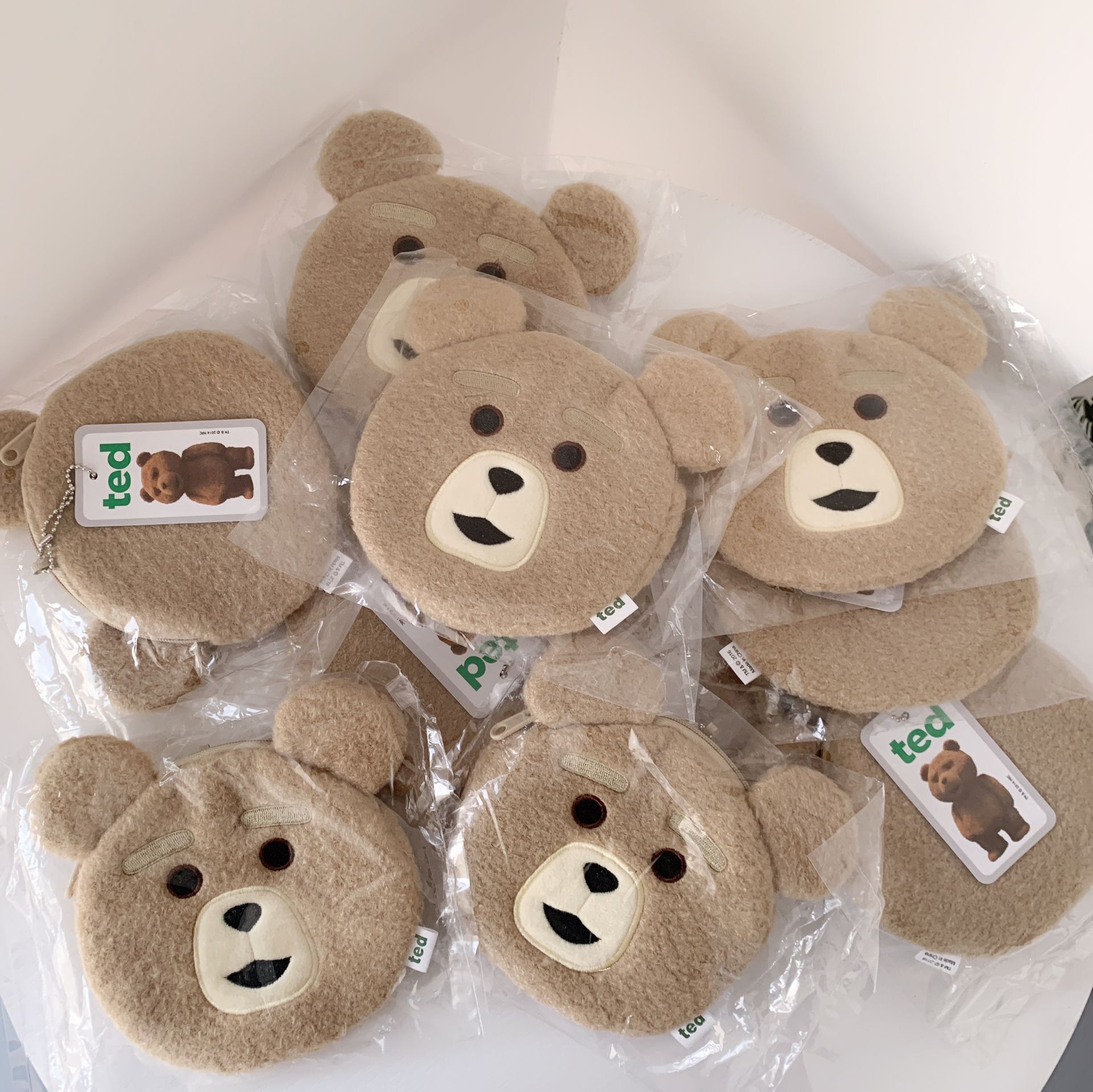 Cartoon cute ted teddy bear plush doll coin purse cute girl heart three-dimensional doll bag pendant ins