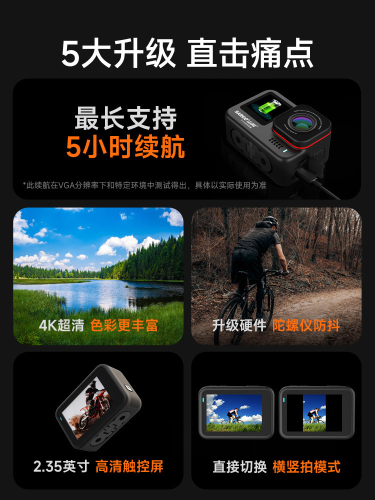 Shandog A9Pro Action Camera 4K Ultra-Clear Helmet Cycling Anti-Shake Portable Motorcycle Recorder Non-360 Panoramic