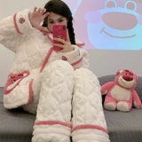 Коралловая бархатная зимняя стеганая утепленная пижама, фланелевый демисезонный комплект, с медвежатами