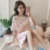Váy ngủ của phụ nữ mùa hè cotton ngắn tay sinh viên phục vụ ở nhà mùa xuân và mùa thu phần mỏng cộng với kích thước dễ thương phụ nữ mang thai đồ ngủ cotton mùa hè - Đêm đầm