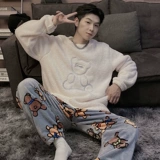 Демисезонная коралловая бархатная утепленная пижама, осенний демисезонный фланелевый комплект, популярно в интернете