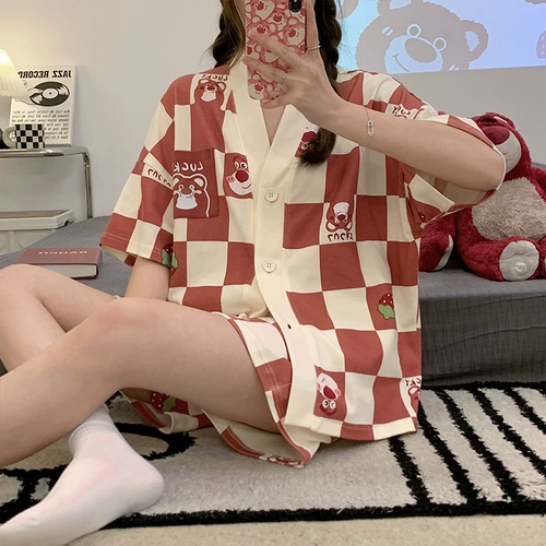 Летняя милая мультяшная пижама для выхода на улицу, осенний комплект, короткий рукав, популярно в интернете, размер