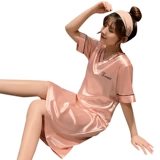 Весенняя летняя шелковая пижама, платье, короткий рукав, оверсайз, большой размер