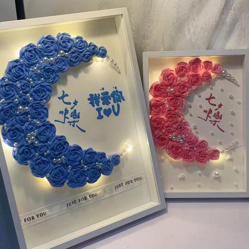 Handmade DIY Tissue Paper Rose Flower Photo Frame Materials, Artificial Flowers, Chinese Valentine's Day Gift for Girlfriend or Best Friend, Birthday Gift
