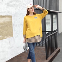 Beautiful Gestational Gestational Woman Dress New Korea Prints pregnant women Long sleeves Pregnant Women Long Sleeve Blouse Fake two loose big code necroswear