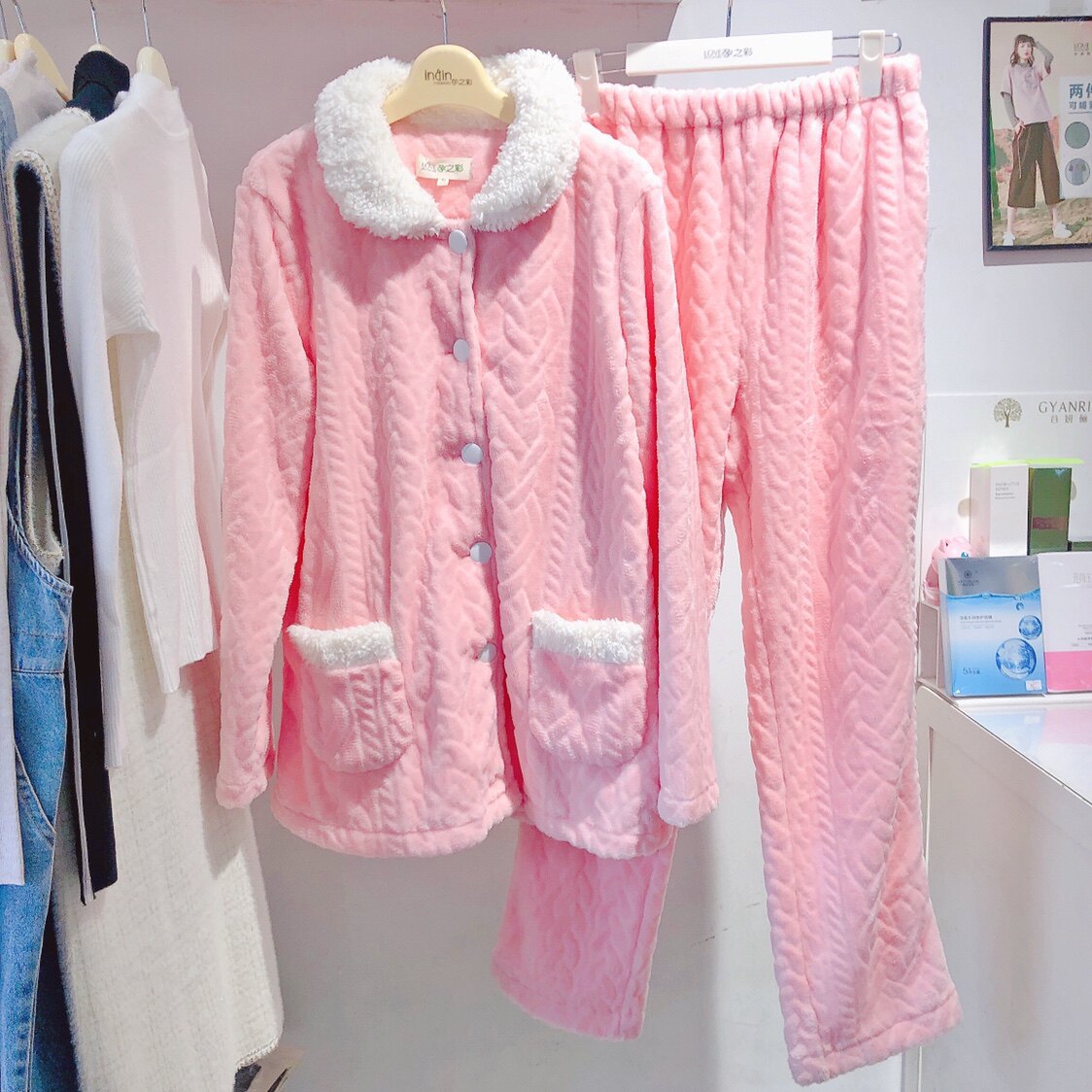 Pregnancy Color Moon Subsuit Autumn Winter Dress Pyjamas Breastfeeding Woman dress Coral Suede Warm Home Suit Suit