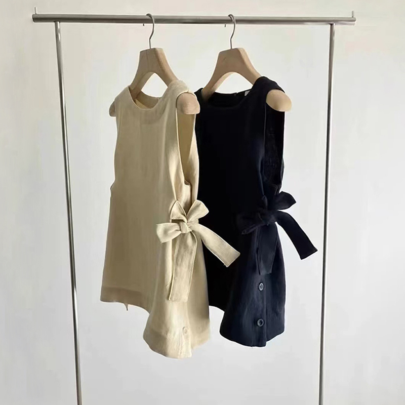 Korean Dongdaemun Side-Tie Bow Sleeveless Top for Women, Summer Design, Round Neck Vest Shirt
