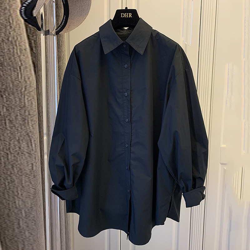 Black Long-Sleeved Shirt for Women, Autumn and Winter, Fleece-Lined, Fashionable, Versatile, Loose-Fitting Shirt with a Stylish Design, Elegant Base Layer Top, Jacket