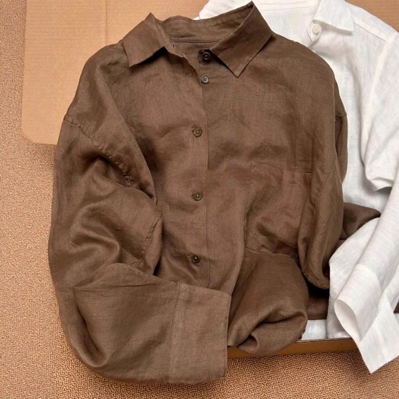 Old Money Style High-End Coffee-Colored Collared Long-Sleeve Shirt for Women, 2026 Spring and Autumn New Loose Fit Slimming Linen Layered Top Old Money Style High-End Coffee-Colored Collared Long-Sleeve Shirt for Women, 2026 Spring and Autumn New Loose Fit Slimming Linen Layered Top