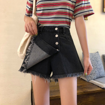 High waisted denim shorts womens 2021 summer New loose wide leg wool skirt