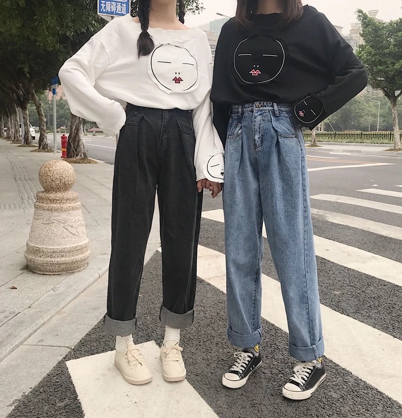 High waist jeans Women in summer Han version Conspicuously Thin size Fat mm 100 Lap Towering Feeling Loose Wide Leg Straight Drum Long Pants