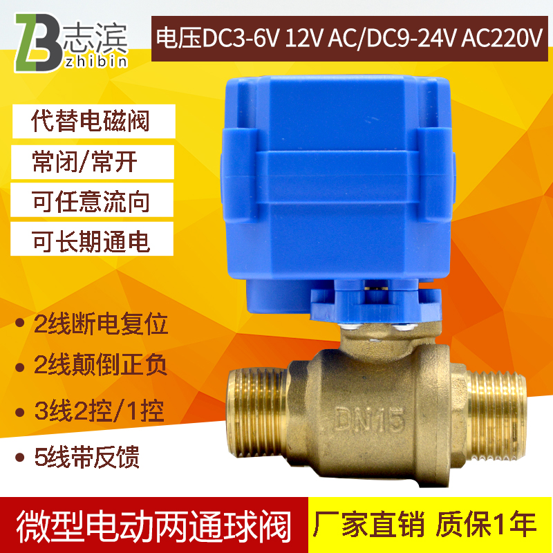 Miniature electric ball valve Electric two-way valve All copper inner and outer wire double outer wire DN15 dc12v24v220V