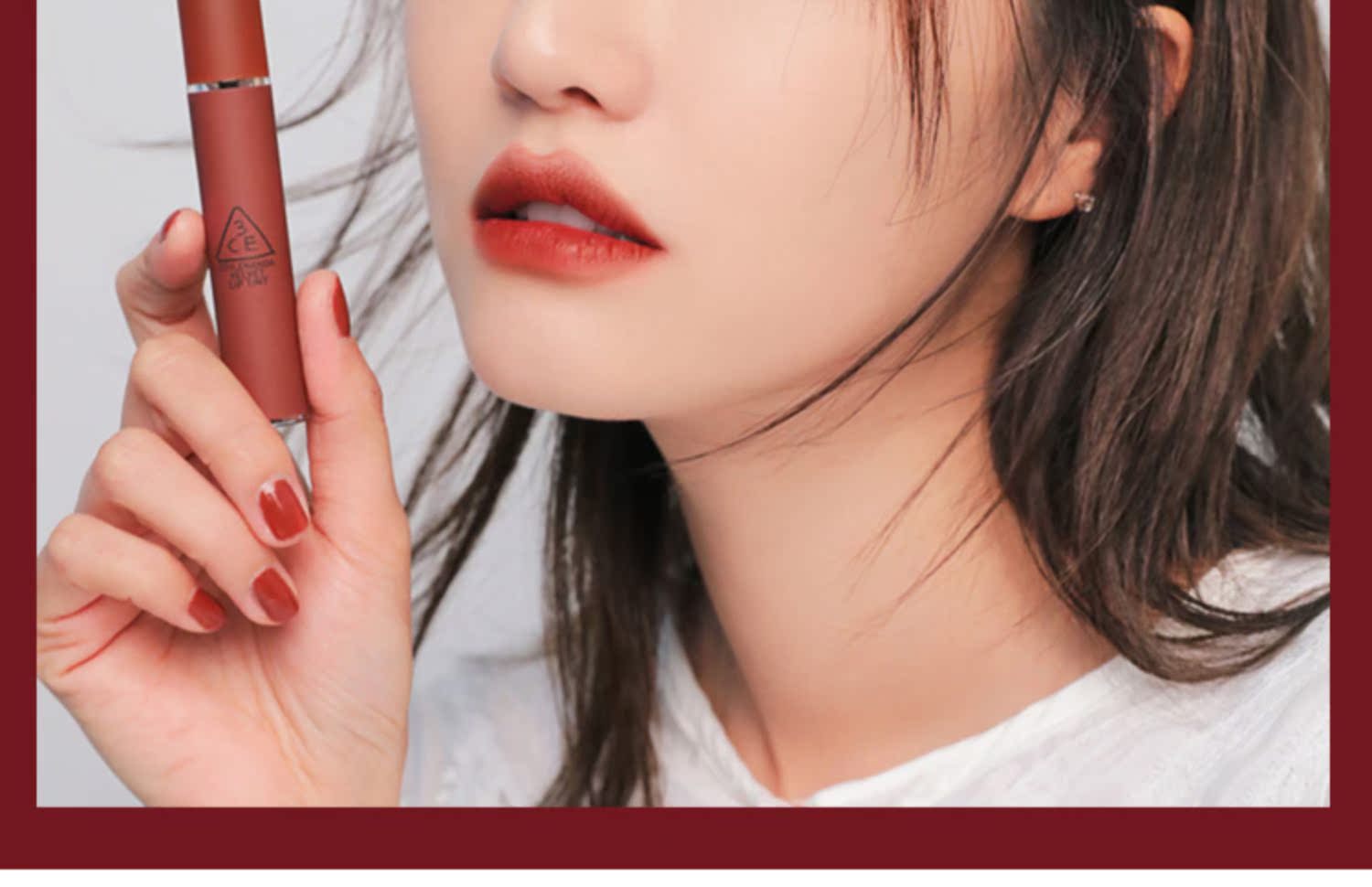 Xám-tông tím Hàn Quốc 3ce mờ mờ nhung mận màu son môi lỏng màu son bóng gạch đỏ - Son bóng / Liquid Rouge 	son bóng nyx