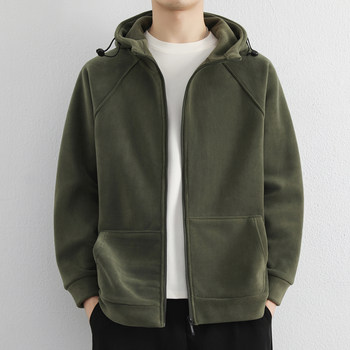 Heavyweight Fleece Jacket for Men, Autumn and Winter, Hooded, Thickened, Windproof, Fleece Zipper, Stylish Cardigan Sweatshirt