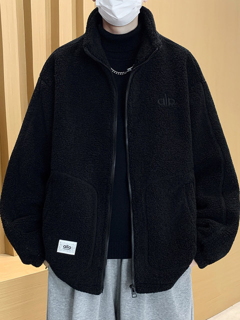 Teenagers stand collar jacket men's winter velvet thickened jacket men's big children's winter clothing sherpa warm clothes