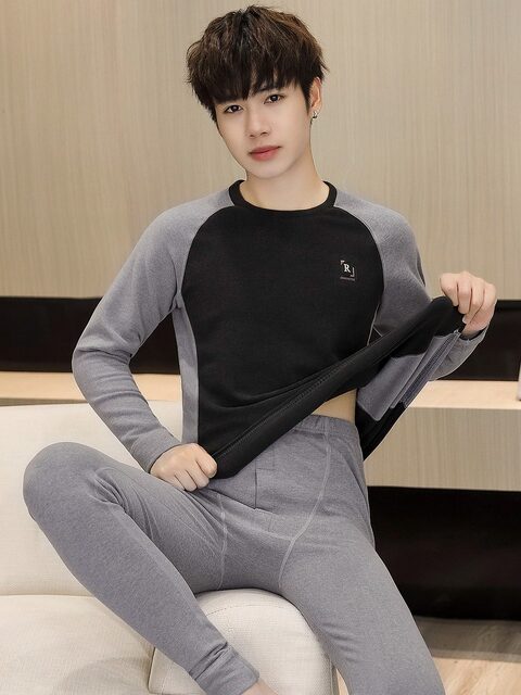 Thermal underwear men's suit for junior high school students and teenagers autumn clothes and long trousers plus velvet double-sided German velvet winter big children's linen clothes