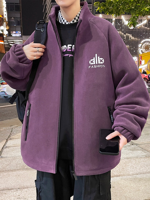 Stand collar polar fleece jacket men's winter youth embroidered jacket men's thickened warm and cold-proof quilted clothes