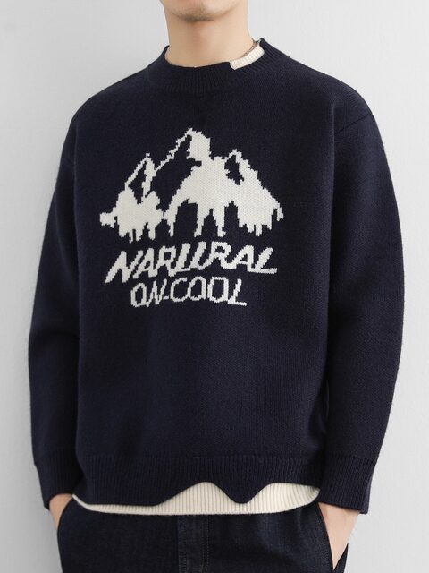 American heavyweight fake two-piece sweater for men in autumn and winter trendy brand thickened loose casual warm base sweater wool