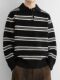 American retro striped POLO collar sweater for men in autumn and winter loose couple lapel long-sleeved sweater top thickened
