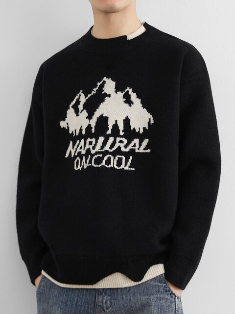 American heavyweight fake two-piece sweater for men in autumn and winter trendy brand thickened loose casual warm base sweater wool