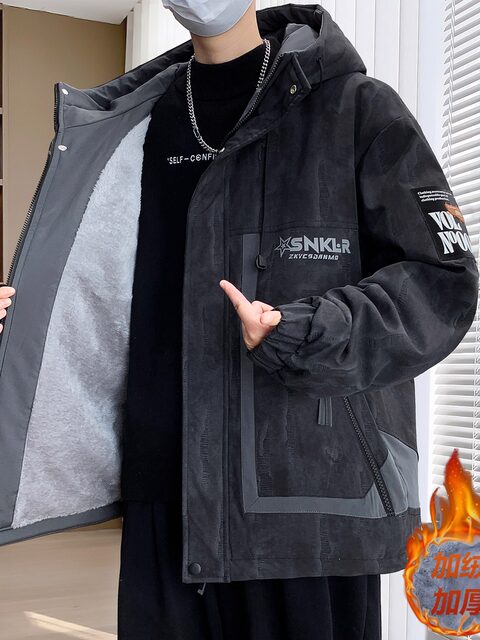 Fleece-Lined Thickened Jacket for Men, Autumn and Winter 2025 New Style, Trendy Tie-Dye Jacket for Teenagers, Men's Warm Parka