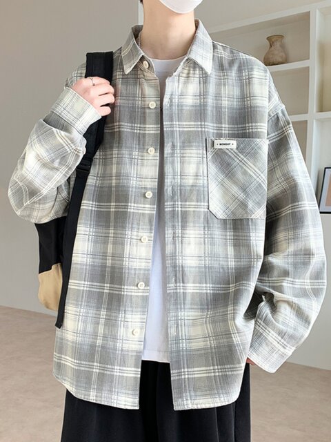 High-end spring and autumn plaid jacket for men, teenagers and high school students jacket tops, men's casual long-sleeved shirts