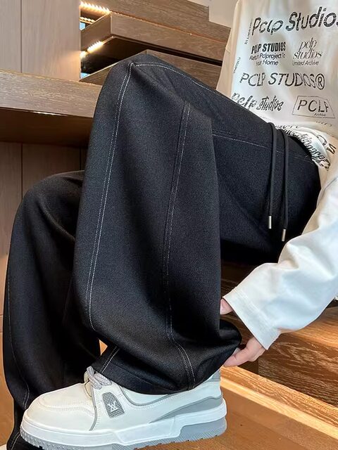 Hasselblad line drape casual pants for men in autumn, teenagers, high school students, American loose straight wide-leg sports pants