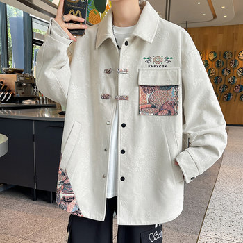 Spring and Autumn Youth Jacket for Men 2025 New National Trend Ethnic Style High School Student Lapel Jacket Handsome Men