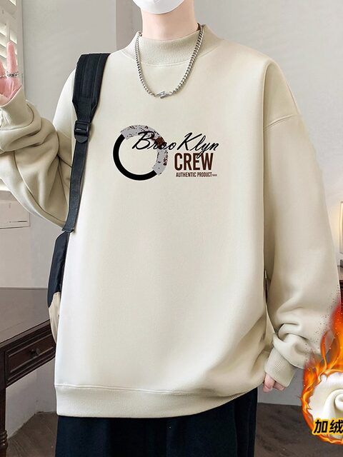 Half-Turtleneck Sweatshirt for Men, Fleece-Lined and Thickened, New Autumn and Winter Style for Teenagers, Older Children, Students, Boys, Warm and Stylish Base Layer Shirt