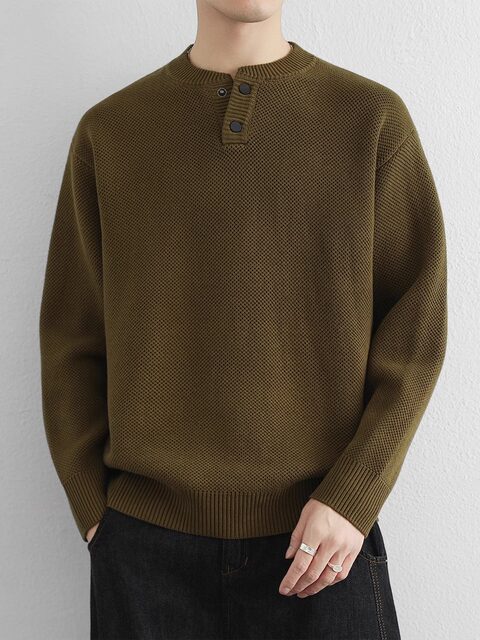 High quality Henry collar sweater men's pure cotton autumn and winter Zhongshan 2025 new thickened warm inner base layer shirt