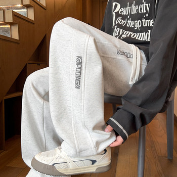 American-Style Casual Pants for Men, Fleece-Lined, Loose Straight-Leg Sweatpants for Spring and Autumn, Suitable for Middle and High School Students, Teenagers, and Sports