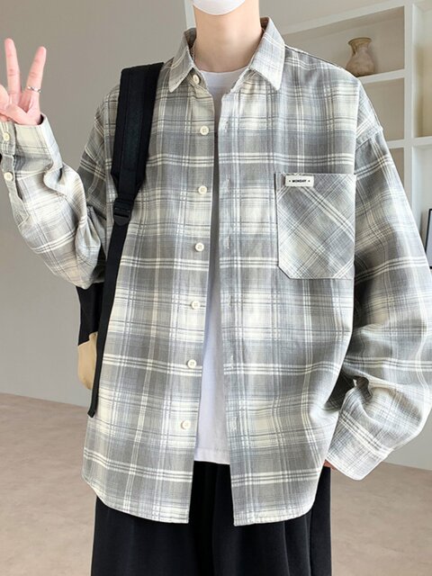 High-end spring and autumn plaid jacket for men, teenagers and high school students jacket tops, men's casual long-sleeved shirts