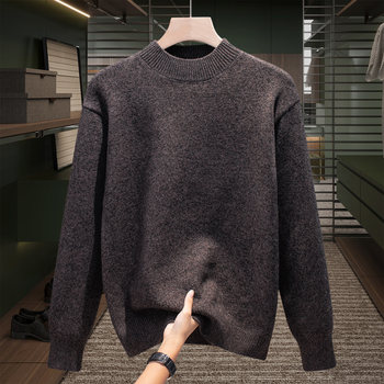 High-End Half-Turtleneck Sweater for Men, 2025 Autumn and Winter Long-Sleeve Base Knitwear, Warm and Thickened Mid-Neck Knitwear