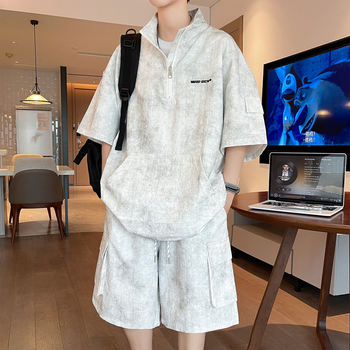 Half-Zip Tie-Dye Retro Sports Suit for Men, Summer Casual Outfit with Short-Sleeved Shorts, Cool and Stylish Sun Protection Clothing