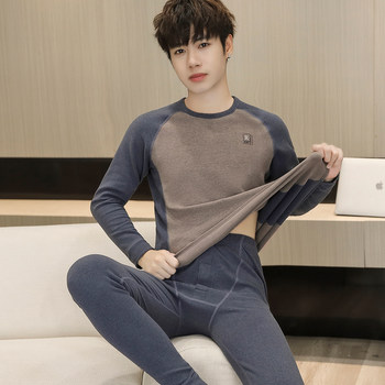 Men's Thermal Underwear Set for Middle and High School Students, Teenagers, Autumn Clothes and Pants, Fleece-Lined, Double-Sided Thermal Fabric, Winter, Older Children's Knitwear