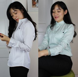 春秋新款纯色白衬衫女长袖衬衣轻熟娃娃领职业正装通勤内搭纯棉