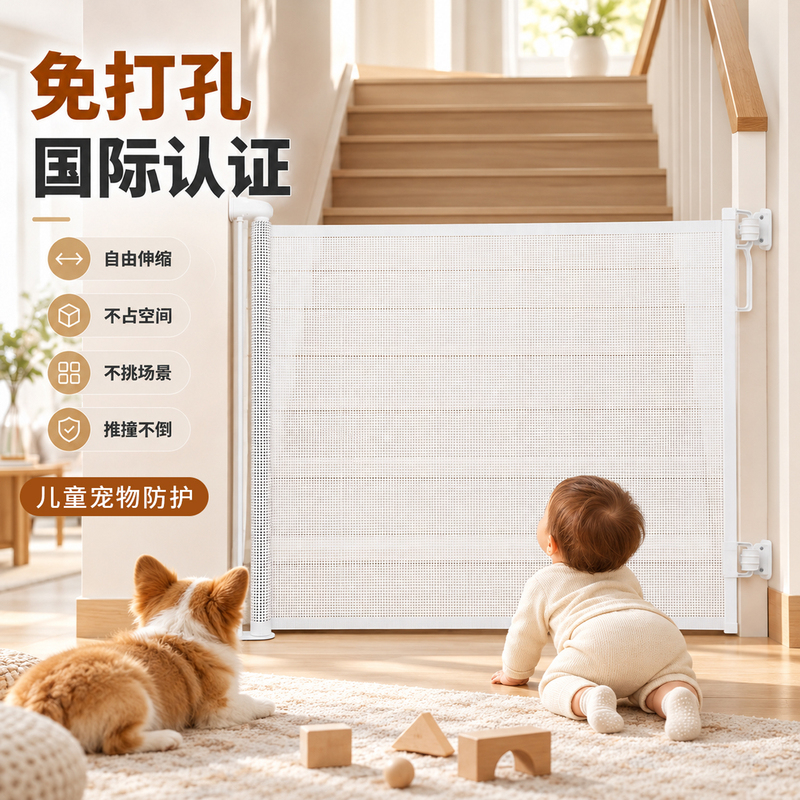 No-Drill Retractable Gate, Stairwell Safety Barrier, Kitchen Guardrail, Child Safety Gate, Baby Playpen, and Safety Barrier No-Drill Retractable Gate, Stairwell Safety Barrier, Kitchen Guardrail, Child Safety Gate, Baby Playpen, and Safety Barrier