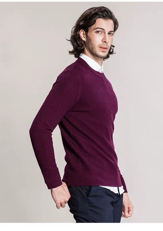 XEE Mall Cùng phong cách mùa thu nam Maroon cardigan crew cổ áo thun châu Âu và Mỹ đơn giản áo len ấm áp - Áo len