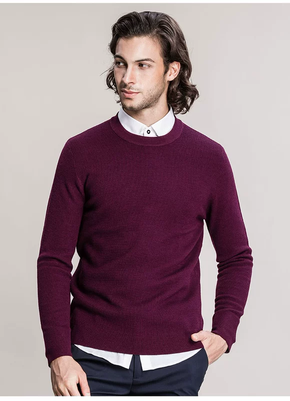 XEE Mall Cùng phong cách mùa thu nam Maroon cardigan crew cổ áo thun châu Âu và Mỹ đơn giản áo len ấm áp - Áo len