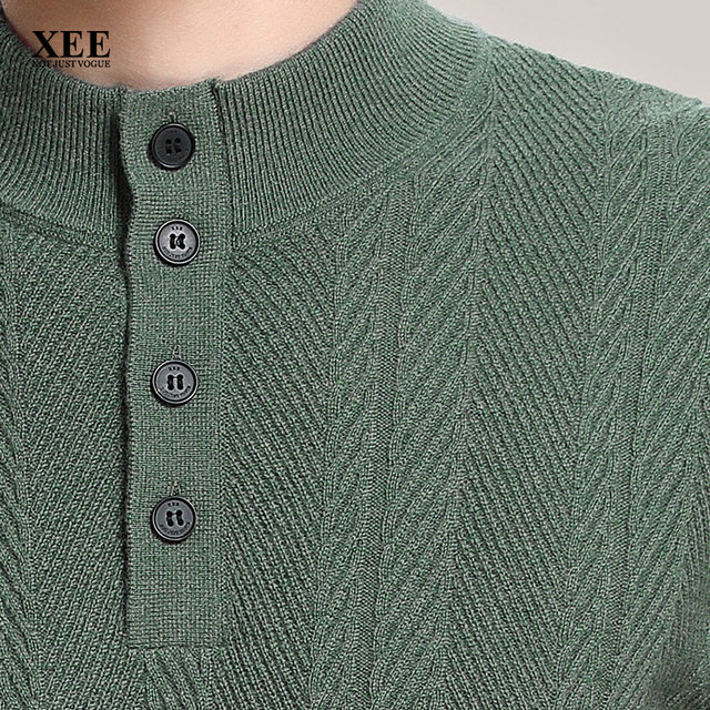 ສູນການຄ້າ XEE ແບບດຽວກັນຂອງຜູ້ຊາຍລະດູຫນາວສີຂຽວທໍ່ທໍ່ຄໍຮູບແບບຊ້ໍາ jacquard ເສື້ອຢືດ cashmere ຊັ້ນສູງທຸລະກິດ pullover sweater