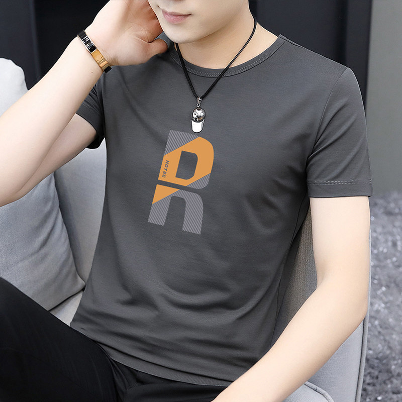 Modale Cotton Short Sleeve T-shirt Men's Clothing Printed Ice Silk Ice Sensation Large Size Clothes Summer Tide Card Trending Men T Half Sleeve